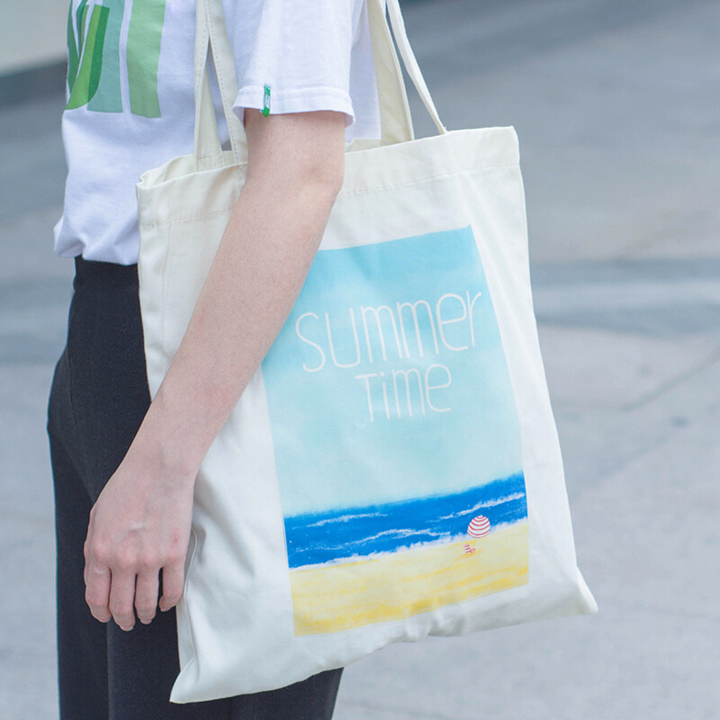 NULL原创单肩帆布包女清新文艺布袋子夏日插画便携叠环保购物袋