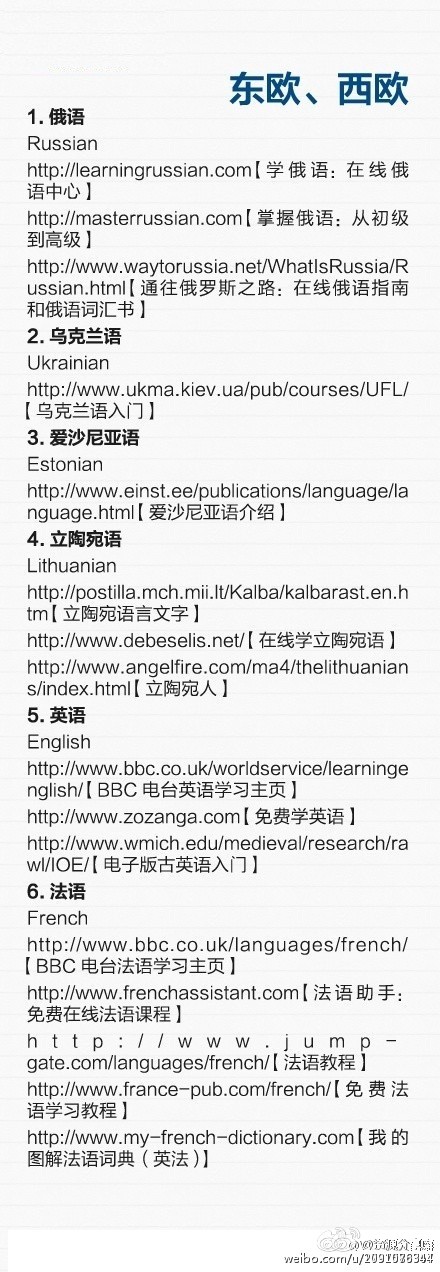 #【世界上大部分语言的学习网站】# 没有理由不扩散！速度收藏！有些网站需用谷歌镜像链接打开：OGoogle镜像
无须设置，快速使用谷歌搜索；OGoogto 学术搜索；O网页链接；