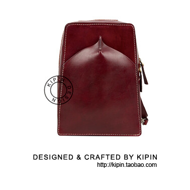 KIPIN手工皮具店 有竹初生系列酒红色双肩背包
