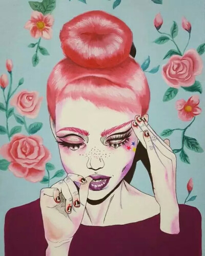 日本的女插画师 Harumi Hironaka，她的作品多以女孩为主，用简练的线条和浓郁的水彩，刻画出了她们叛逆十足的一面。
