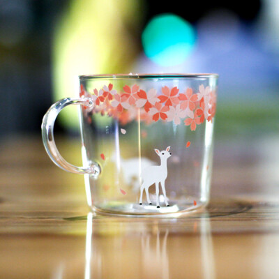 tuuli和风樱花玻璃杯日式耐热高温水杯可爱创意牛奶情侣早餐杯