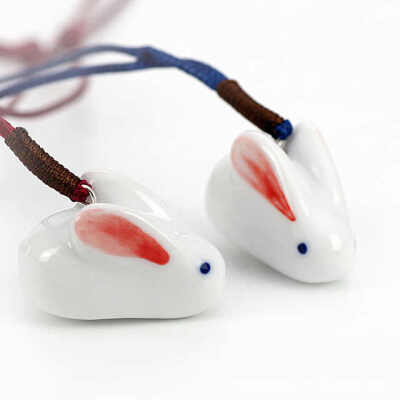 耳鬓厮磨古典陶瓷情侣兔子，古冈红绳蓝绳项链吊坠，中国风