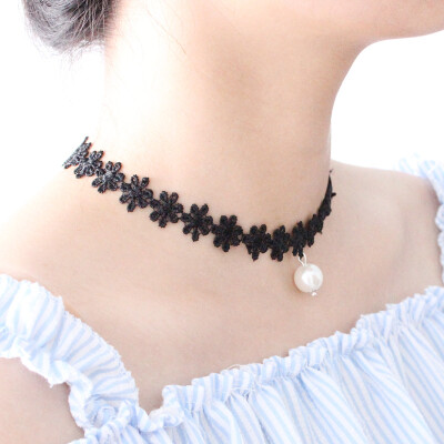 韩国小饰品原宿复古绒带蕾丝颈带项圈女短款锁骨项链颈链