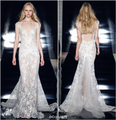 Reem Acra Bridal S/S 2017｜这一季设计师选用大量的珍珠刺绣于古董蕾丝和薄纱之上，她形容这次打造的新娘如同“暗夜里的明珠”般高贵无暇璀璨夺目～换个接地气的说法就是“夜明珠新娘”～