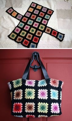 Inspiration :: Granny square tote bag, lightly felted wool yarn. General description of how she made it on the web site. #crochet