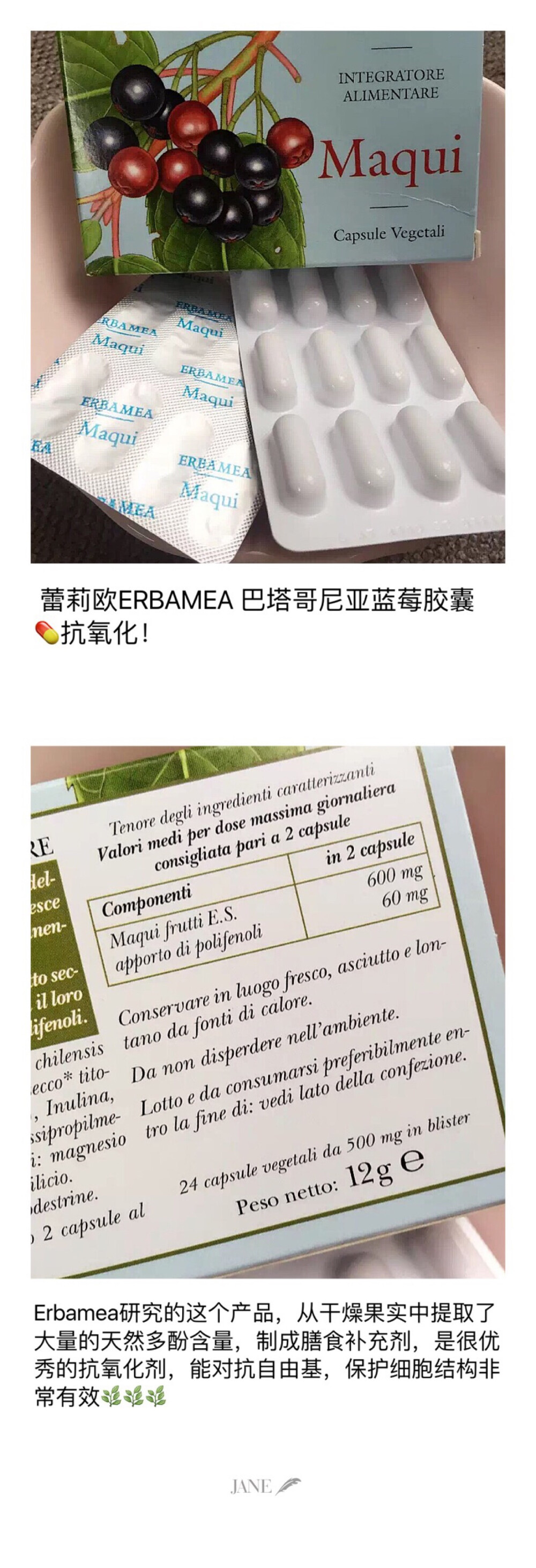 蕾莉欧 草药大师erbamea 巴塔哥尼亚蓝莓胶囊 主要功效抗氧化