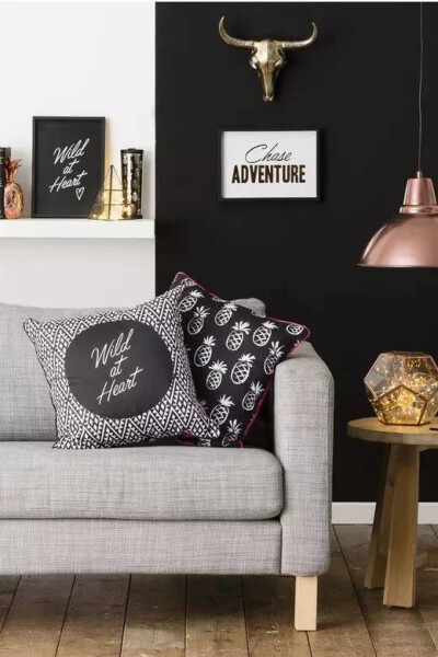 黑色调的家居空间对很多人来说是个挑战，但恰恰是红铜单品的绝配。红铜的明亮打破暗色调的压抑与沉重，使得整个空间活泼又不乏低调稳重，得体恰当的设计将红铜本身的经典与尊贵尽显无余。