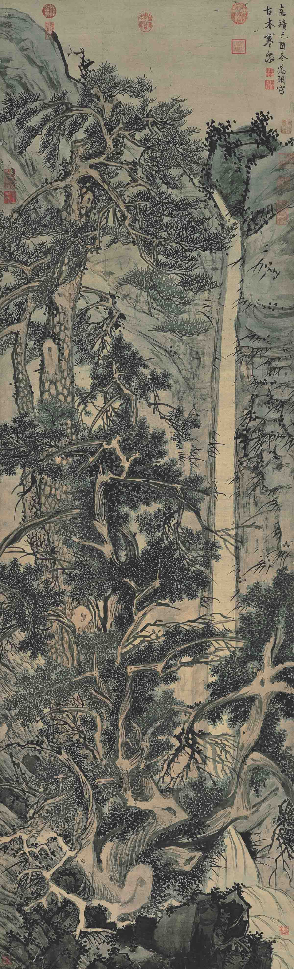 明 文徵明 古木寒泉图轴绢本194.1x59.3台北原图预览