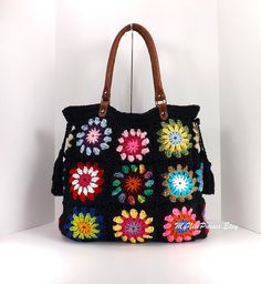 Crochet granny squares handbag with tassels and by MyNicePurses