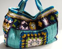 Crochet purse granny square weekend bag