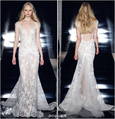 Reem Acra Bridal S/S 2017｜这一季设计师选用大量的珍珠刺绣于古董蕾丝和薄纱之上，她形容这次打造的新娘如同“暗夜里的明珠”般高贵无暇璀璨夺目～换个接地气的说法就是“夜明珠新娘”