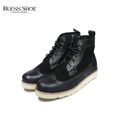 BLESS BOOT WINGTIP 黑磨砂拼翻毛皮 雕花鞋