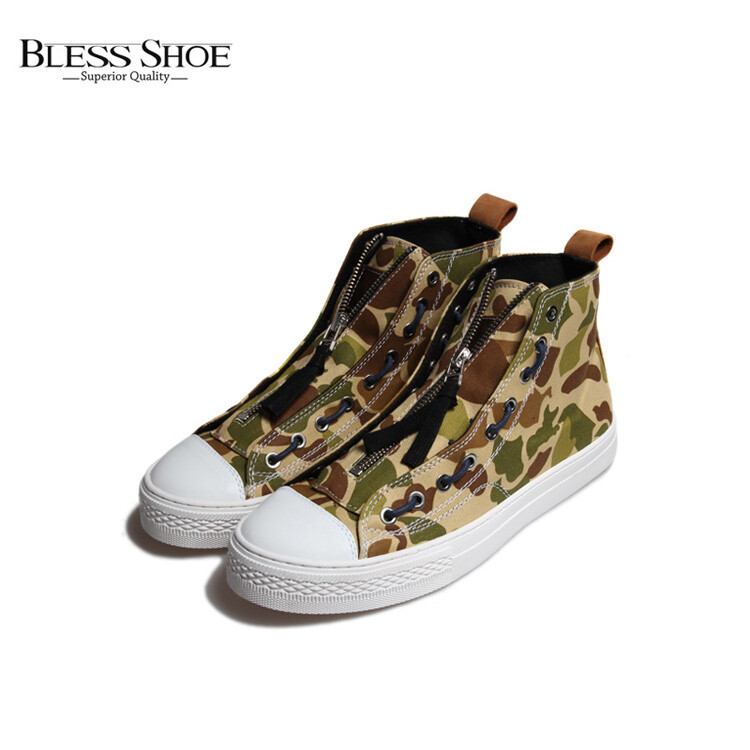 BLESS TYCHE FRON ZIPPER Camouflage 黄迷彩情侣款高帮休闲鞋