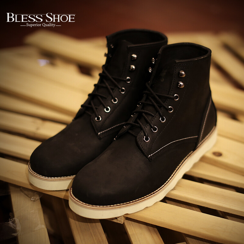 BLESS BOOT 2015 A/W ROUND TOE 黑色真皮圆头工装靴马丁靴休闲鞋