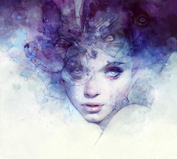 escume (Anna Dittmann) -水彩唯美人物肖像插画蝴蝶插画梦幻插画