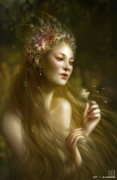 escume (Anna Dittmann) 唯美人物肖像插画美女与花卉插画梦幻插画蒲公英的约定