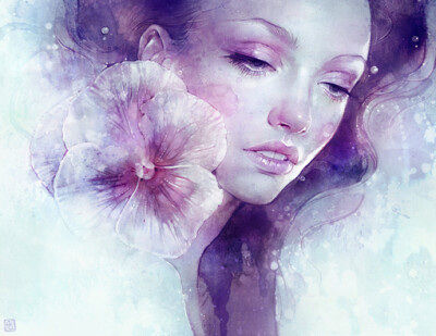 escume (Anna Dittmann) 唯美人物肖像插画梦幻插画蝴蝶兰花卉插画