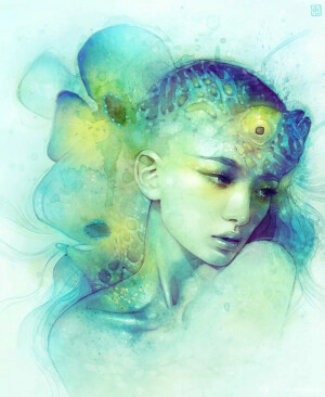 escume (Anna Dittmann) 唯美人物肖像动物插画金鱼梦幻插画