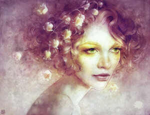 escume (Anna Dittmann) 水彩唯美人物肖像插画玲兰花卉梦幻插画