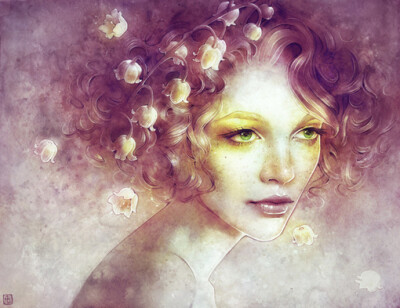 escume (Anna Dittmann) 水彩唯美人物肖像插画玲兰花卉梦幻插画