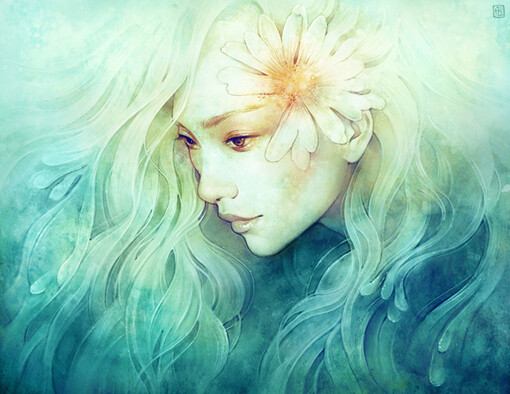 escume (Anna Dittmann) 水彩唯美人物肖像插画花卉梦幻插画