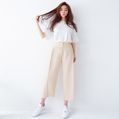 2016夏装女装韩版名媛短袖T恤上衣+阔腿裤两件套休闲套装女