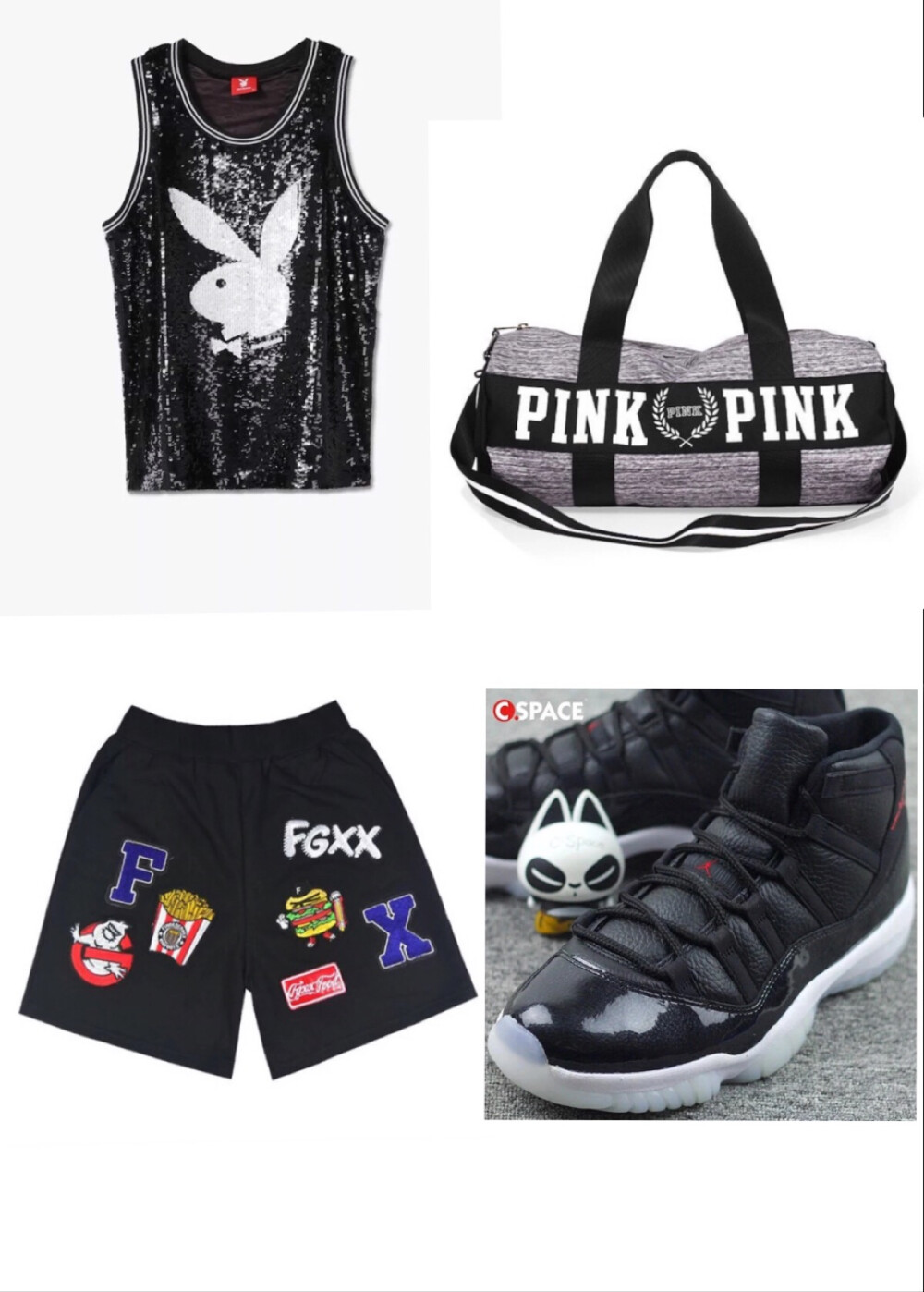 Top:Joyrich X Playboy/Pants:Chicnova/Shoes:Air Jordan 11 72-10/Bag:Victoria's Secret PINK/