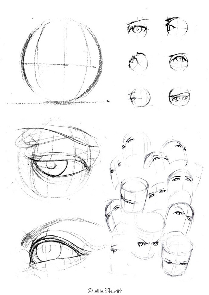 #SAI资源库# 动漫人物五官和脸的画法，不同角度的练习。自己收藏练习，转需~（画师：@画画的春哥 ）