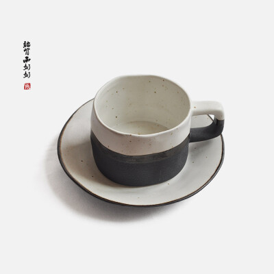 日式陶瓷咖啡杯 下午茶杯碟套装创意简约餐具带把马克杯套装墨白