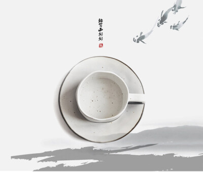 日式陶瓷咖啡杯 下午茶杯碟套装创意简约餐具带把马克杯套装墨白