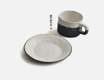 日式陶瓷咖啡杯 下午茶杯碟套装创意简约餐具带把马克杯套装墨白