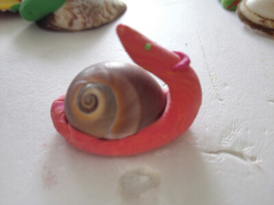 贝壳艺术，太空泥，小蜗牛