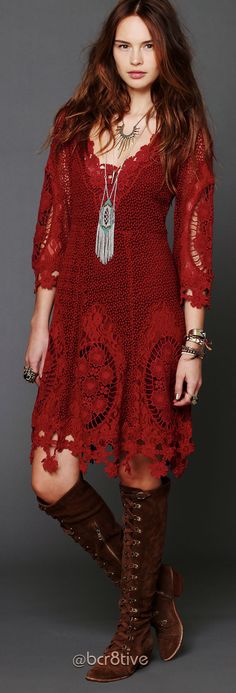 Free People - Mi Amore Lace Dress - Floral crochet dress with 3/4-length bell-sleeves✤