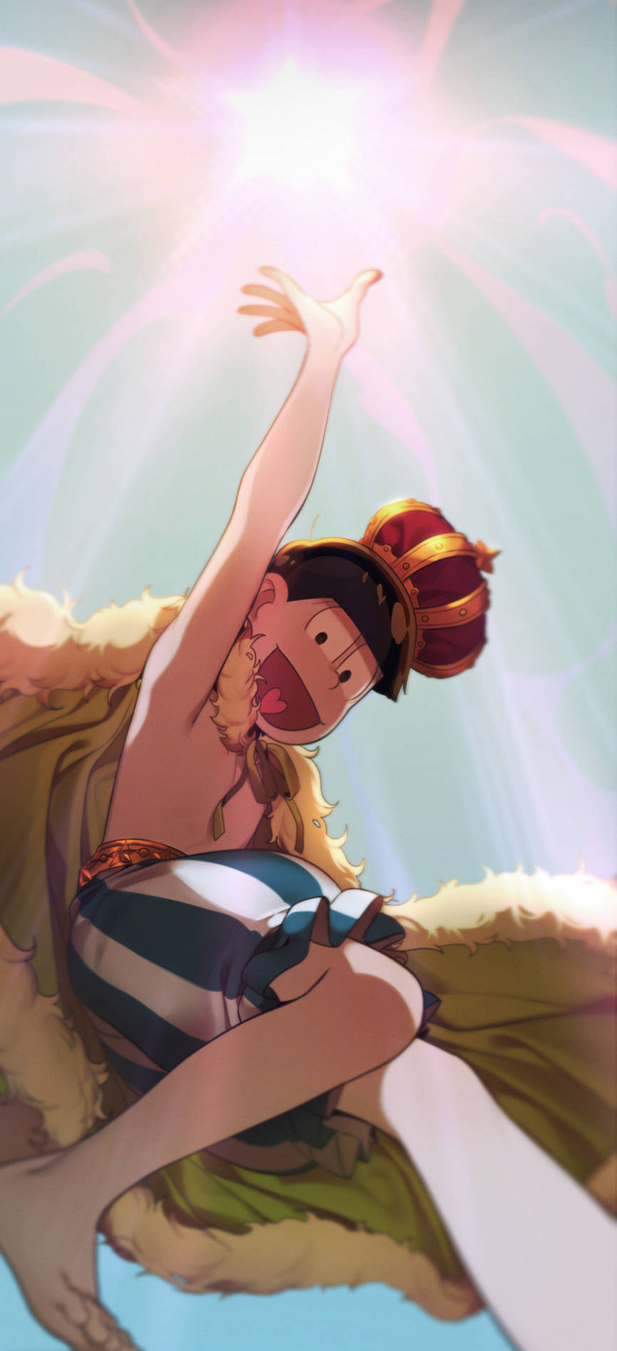 二次元 插画 男子 动漫 阿松先生 可爱 元气 十四松 国王 王冠 沙滩裤