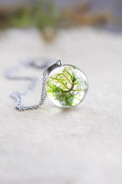 Real moss necklace - resin moss sphere necklace - unique mysterious jewelry