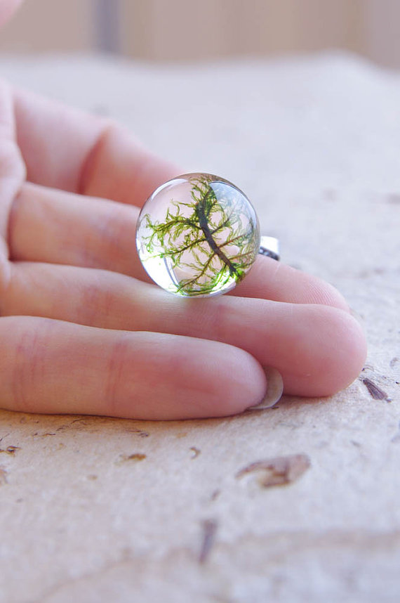 Real moss necklace - resin moss sphere necklace - unique mysterious jewelry