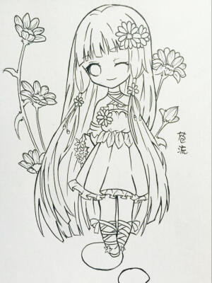 手绘 线稿 女孩