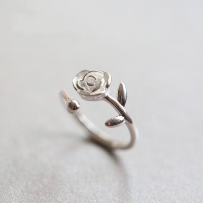 送一只玫瑰花 925纯银的开口活口戒指指环 情侣高档饰品礼物