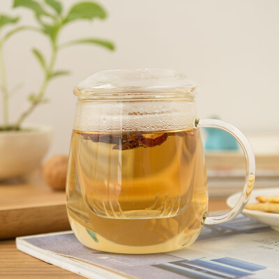 创意蘑菇花茶杯 耐高温玻璃杯 带盖带过滤网泡茶杯 办公室茶杯
