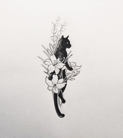 givememoneyfortattoos：“猫在一个花束。 纹身艺术家：DOY“：