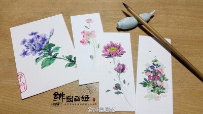 绘师：绯园画姬＃水彩＃＃花卉＃＃插画＃炒鸡喜欢阿绯的画，颜色美哭了～