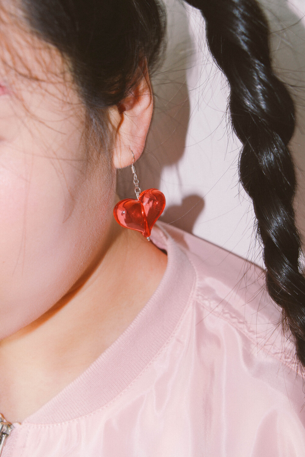 粉红液毛／美少女粉红玻璃心爱心耳坠耳环日系可爱原宿925纯银