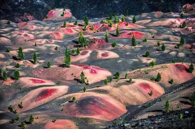 彩色沙丘
美国拉森火山国家公园火山坡上的沙丘呈现斑斓的彩色。这是火山活动的结果，美得让人窒息。这一幕像是油画，上帝的画作。