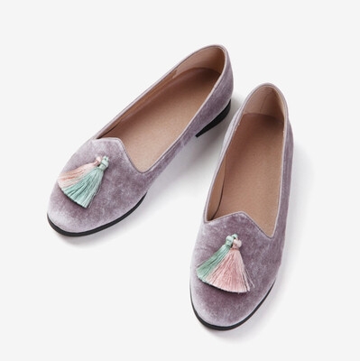 【Truble Maaker】原创设计 Tassel Loafers 流苏丝绒乐福鞋 紫灰