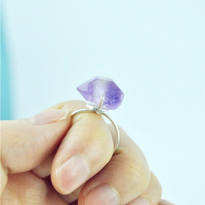 原创新品 925纯银戒指 天然紫水晶镶嵌 指环 食指戒 创意女饰品