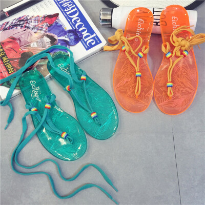2016年夏季糖果色水晶平底罗马沙滩平底凉鞋防水凉鞋沙滩拖鞋