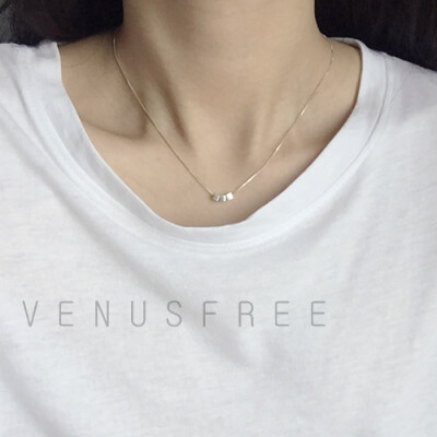 Venusfree定制 925纯银立体小方块锁骨链 项链 细 素银 不掉色