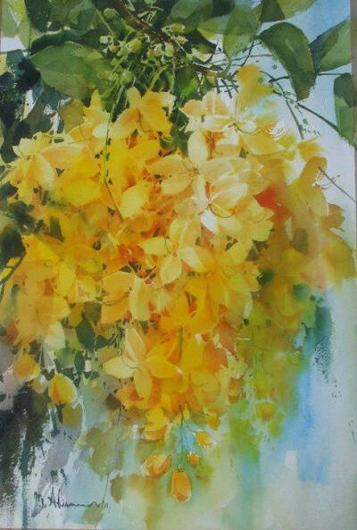 泰国艺术家Adisorn Pornsirikarn 清新明艳的花卉水彩画作~ (转)