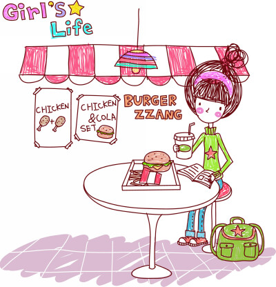 女孩的生活 Girl's Life 图23 休闲 快餐 汉堡包 饮料