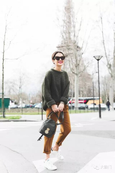 Forest warm knit + ginger trousers